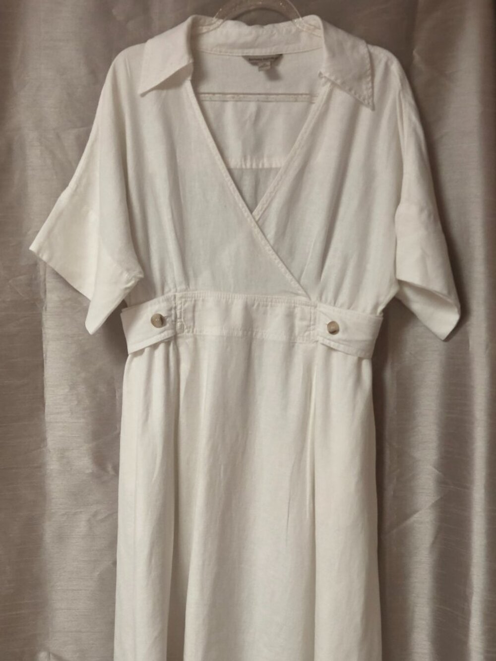 Banana Republic White 100% Linen Wrap Midi Dress Women Short Sleeve, Size M